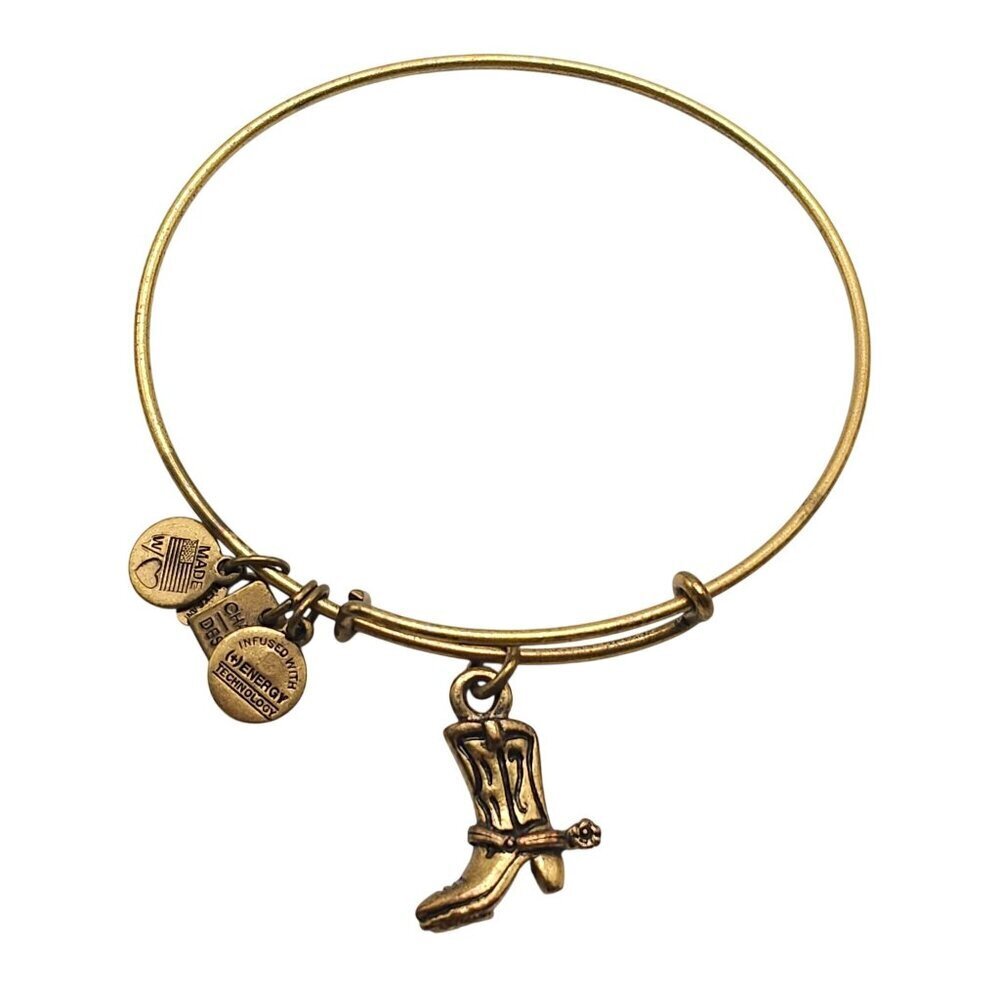 Alex and Ani Cowboy Boot Bangle Charm Bracelet Gold Tone